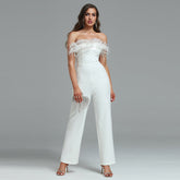 Strapless Feather Bodycon Jumpsuit